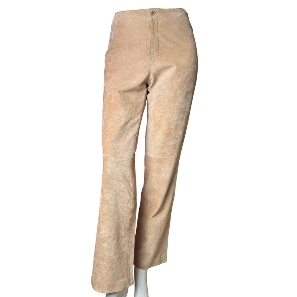 Vintage Live A Little Suede Pants Tan Flat Front Straight Leg Western Boho Sz 6